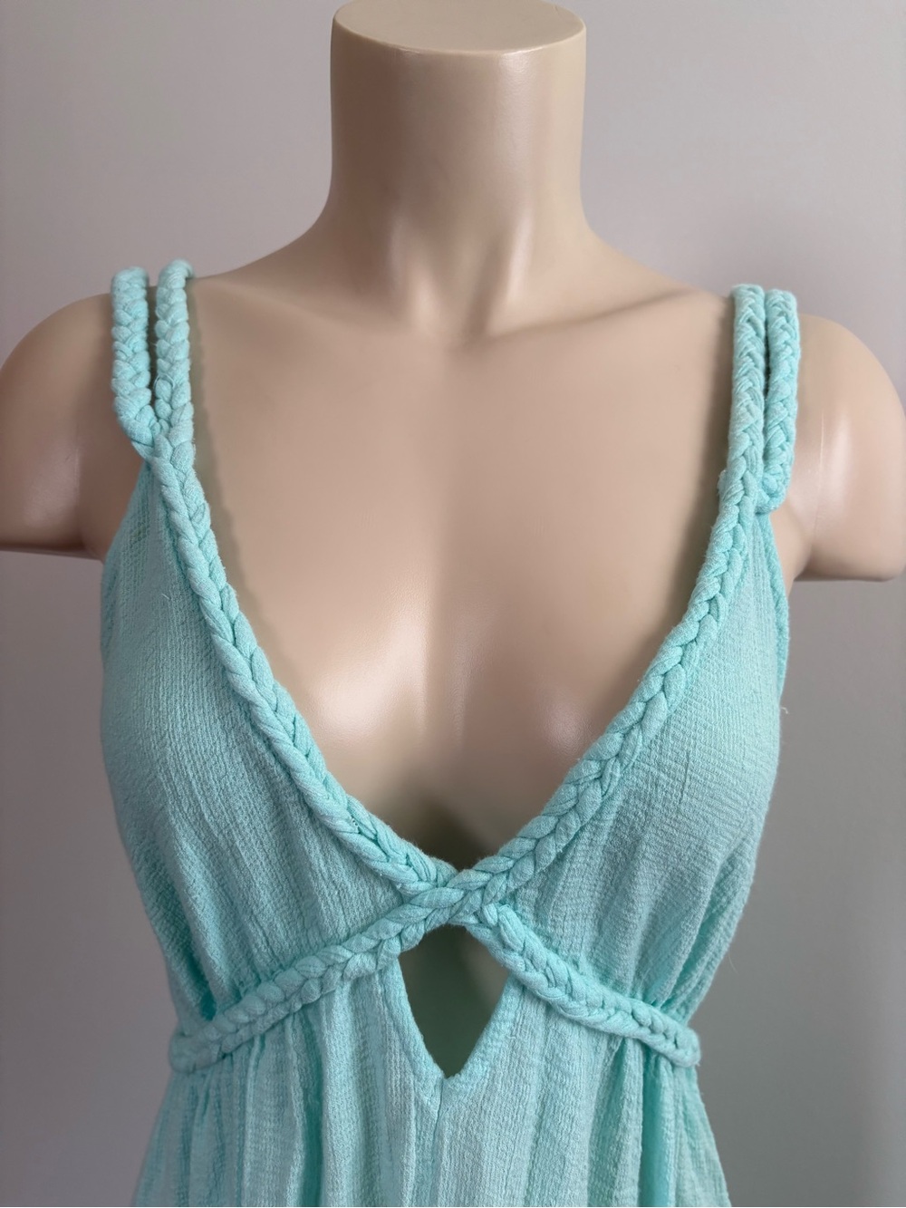 ASOS Design Cotton Gauze Braided Cutout Maxi Dress Mint Green Dip-Dye Size 8